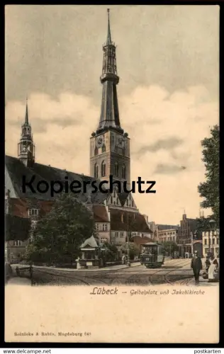 ALTE POSTKARTE LÜBECK GEIBELPLATZ & JAKOBIKIRCHE STRASSENBAHN LINIE 27 church Kiosk Tram Tramway Ansichtskarte AK cpa