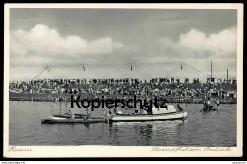 ALTE POSTKARTE HUSUM STRANDFEST AM SEEDEICH Boot Beflaggung Stempel Gauleitung der Luftwaffe Treia 1940 Ansichtskarte AK