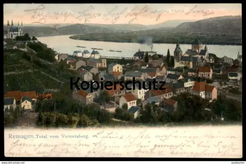 ALTE POSTKARTE REMAGEN TOTAL VOM VICTORIABERG PANORAMA Rhein Dampfer Totalansicht Totale 1905 Ansichtskarte postcard AK