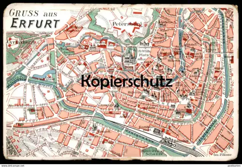 ALTE POSTKARTE GRUSS AUS ERFURT STADTPLAN Petersberg Landkarte Map Carte Géographique Ansichtskarte AK postcard cpa