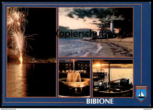 POSTKARTE SAN MICHELE AL TAGLIAMENTO BIBIONE FEUERWERK FIREWORKS feu d'artifice Nacht night Leuchtturm lighthouse fare