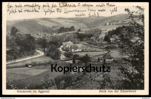 ALTE POSTKARTE RÜNDEROTH AGGERTAL BLICK VON EDUARDSRUH ENGELSKIRCHEN bei Lindlar Wiehl Bahnstrecke Eisenbahn Ruenderoth