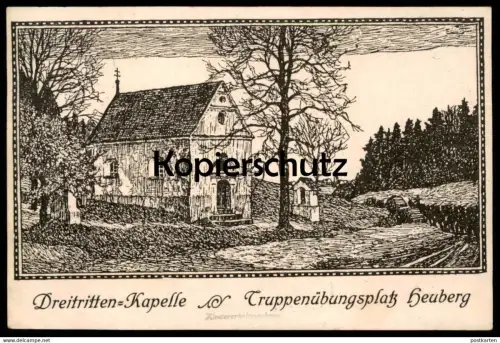ALTE KÜNSTLER POSTKARTE DREITRITTEN KAPELLE TRUPPENÜBUNGSPLATZ HEUBERG STETTEN 1925 Ansichtskarte AK cpa postcard