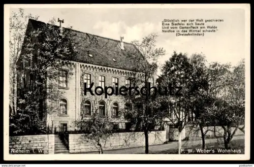 ALTE POSTKARTE NIEHEIM IN WESTFALEN WOHNHAUS FRIEDRICH WILHELM WEBER Dichter Poet Brakel Marienmünster Steinheim AK cpa