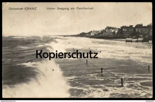 ALTE POSTKARTE OSTSEEBAD CRANZ SELENOGRADSK KRANZ OSTPREUSSEN HOHER SEEGANG AM FAMILIENBAD Wellen Waves Meer Feldpost