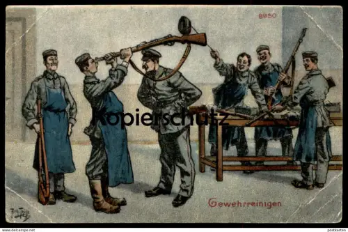 ALTE POSTKARTE GEWEHRREINIGEN ARTHUR THIELE Humor humour Soldat Soldaten Soldiers Soldier Militair military militaire AK