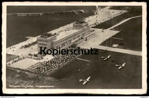 ALTE POSTKARTE MÜNCHEN FLUGHAFEN Fliegeraufnahme Flugzeuge airplane plane avion airport aéroport aircraft cpa postcard