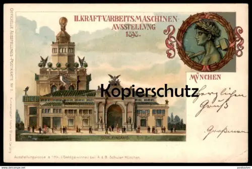 ALTE POSTKARTE MÜNCHEN AUSSTELLUNG 1898 II.KRAFTMASCHINENAUSSTELLUNG V. ARBEITSMASCHINENAUSSTELLUNG Exhibiton Rob. Seitz