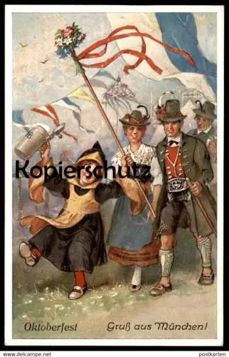 ALTE POSTKARTE GRUSS AUS MÜNCHEN OKTOBERFEST 1934 KÜNSTLER Emil Köhn Münchner Kindl Tracht traditional costume postcard