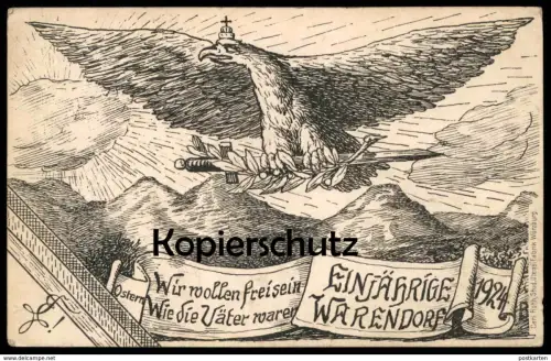 ALTE POSTKARTE WARENDORF GYMNASIUM EINJÄHRIGE 1924 STUDENTICA STUDENTIKA ÉTUDIANT ADLER SCHWERT KRONE crown eagle sword