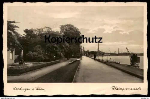 ALTE POSTKARTE UERDINGEN AM RHEIN RHEINPROMENADE 1935 Kran Brunnen Crefeld Krefeld crane grue cpa postcard Ansichtskarte