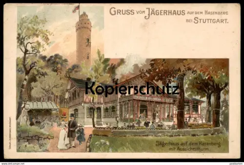 ALTE KÜNSTLER POSTKARTE GRUSS VOM JÄGERHAUS AUF DEM HASENBERG BEI STUTTGART Turm tower tour Ansichtskarte cpa postcard