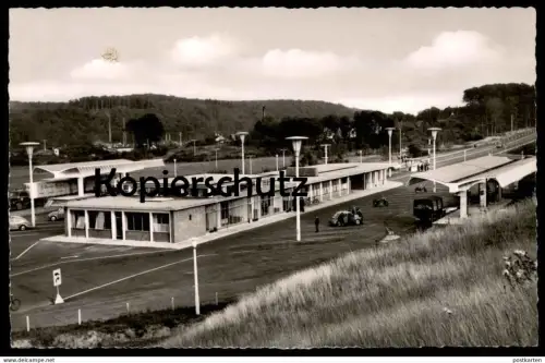 ÄLTERE POSTKARTE FLENSBURG GRENZE AUTOBAHN LKW VW KÄFER Motorrad Grense Border frontière Zoll Auto pickup motorcycle cpa