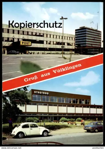 ÄLTERE POSTKARTE GRUSS AUS VÖLKLINGEN SAAR POST STADTBAD indoor swimming pool Volkswagen VW Käfer AK Ansichtskarte cpa