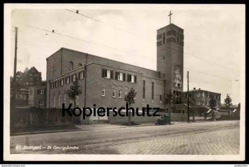 ALTE POSTKARTE STUTTGART ST. GEORGSKIRCHE Motorrad Moto Motocycle Motorcycle Motorbike Kirche church église cpa postcard