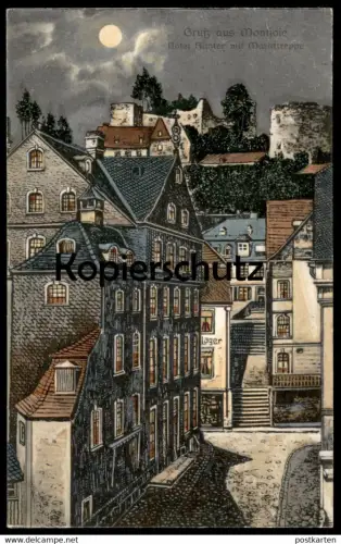 ALTE POSTKARTE GRUSS AUS MONTJOIE HOTEL RICHTER MONDSCHEIN MONSCHAU STEINDRUCK STEINZEICHNUNG Künstlersteinzeichnung cpa