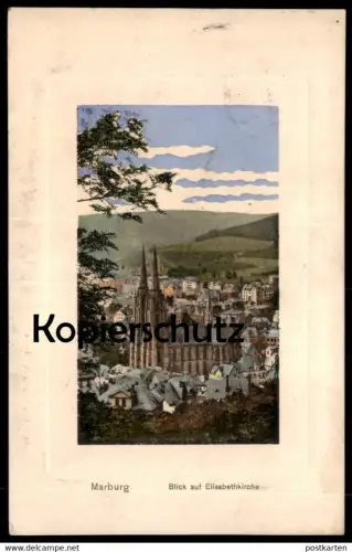 ALTE LITHO POSTKARTE MARBURG LAHN BLICK AUF ELISABETHKIRCHE ELISABETHENKIRCHE PASSEPARTOUT 1910 Ansichtskarte postcard