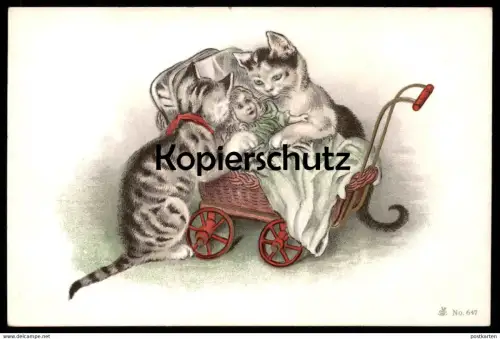 ALTE POSTKARTE KATZEN BABY IM KINDERWAGEN 1901 Kind Puppe Mädchen Doll Child Enfant Katze Cat Chat Cats pram poussette