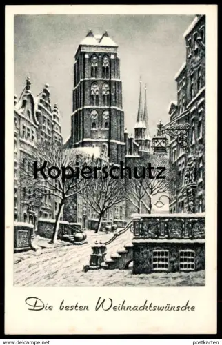 ALTE POSTKARTE DANZIG DIE BESTEN WEIHNACHTSWÜNSCHE GDANSK ST. MARIEN RADIERUNG VON PAUL KREISEL ZENSUR B. HELLINGRATH AK