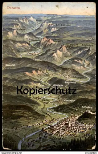 ALTE POSTKARTE DONAUTAL LANDKARTE 1914 SIGMARINGEN BEURON JÄGERHAUS FRIDINGEN HAUSEN STETTEN NENDINGEN TUTTLINGEN map AK