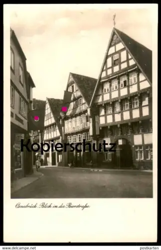 ALTE POSTKARTE OSNABRÜCK BLICK IN DIE BIERSTRASSE MIT FLAGGEN Beflaggung Niedersachsen cpa postcard AK Ansichtskarte