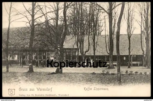 ALTE POSTKARTE GRUSS AUS WARENDORF KAFFEE LIPPERMANN PERSONEN Café Bahnpoststempel 1908 Bahnpost Münster...
