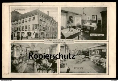 ALTE POSTKARTE GRUSS AUS CAFÉ BAVARIA OSNABRÜCK 1915 BILLARDSAAL HOTEL BILLARD Billiards cpa postcard Ansichtskarte AK
