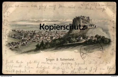 ALTE KÜNSTLER POSTKARTE SINGEN UND HOHENTWIEL PANORAMA EUGEN FELLE ISNY 1902 Ansichtskarte AK postcard cpa