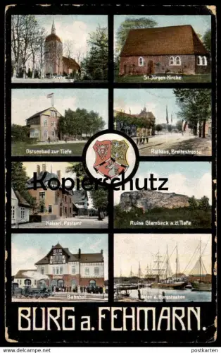 ALTE POSTKARTE BURG AUF FEHMARN BAHNHOF MIT DAMPFLOK BREITESTRASSE KAISERLICHES POSTAMT BURGSTAAKEN GLAMBECK AK cpa