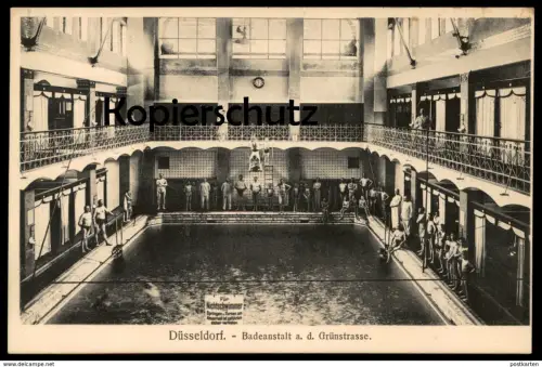 ALTE POSTKARTE DÜSSELDORF BADEANSTALT AN DER GRÜNSTRASSE BAD INNENANSICHT SCHWIMMBAD BATH SWIMMING POOL PISCINE AK