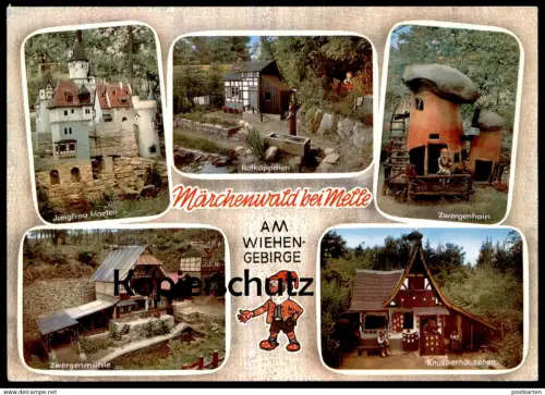ÄLTERE POSTKARTE MÄRCHENWALD MELLE Märchen Rotkäppchen little red riding hood fairy tale fable Mühle Zwerg Nain Dwarf