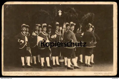 ALTE POSTKARTE MÜNCHEN 1914 SCHÄFFLERTANZ KRONEN-GRUPPE TRACHT TANZ DANCE MUSICIAN DANSE Munich traditional costume AK