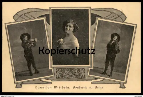 ALTE POSTKARTE GEIGERIN HANNCHEN WITTHEIN SOUBRETTE GEIGE VIOLIN VIOLON OPER Violine Soldatenkarte Stempel Bückeburg
