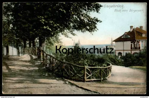 ALTE POSTKARTE OSNABRÜCK BLICK VOM BÜRGERPARK MIT VILLA 1908 Park Parc Niedersachsen Ansichtskarte AK cpa postcard