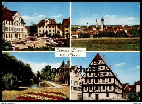 ÄLTERE POSTKARTE 1000 JAHRE EHINGEN DONAU MARKTPLATZ GESAMTANSICHT KROGGENSEE MUSEUM Autos Auto VW Käfer Ansichtskarte