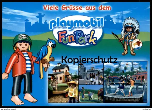 ÄLTERE POSTKARTE ZIRNDORF PLAYMOBIL FUNPARK Fun Park Parc Attraction Theme Parc d'attractions Minigolf Indianer Papagei
