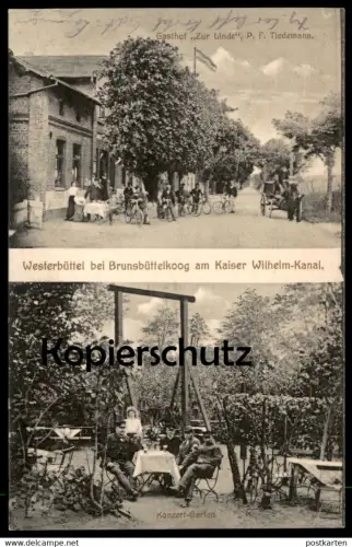 ALTE POSTKARTE GRUSS AUS WESTERBÜTTEL BEI BRUNSBÜTTELKOOG AM KAISER WILHELM KANAL GASTHOF ZUR LINDE Brunsbüttel AK cpa