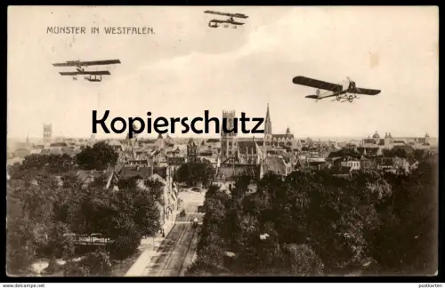 ALTE POSTKARTE MÜNSTER WESTFALEN TOTAL MIT FLIEGERN DOPPELDECKER Double-Decker biplane biplan Flugzeug aviation airplane