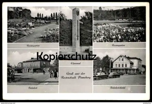 ALTE POSTKARTE GRUSS AUS DER ROSENSTADT PINNEBERG BAHNHOF BAHNHOFSHOTEL ROSENGARTEN station gare Rosen Rose Roses AK cpa