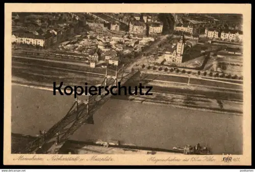 ALTE POSTKARTE MANNHEIM NECKARSTADT & MESSPLATZ FLIEGERAUFNAHME KIRMES ACHTERBAHN ROLLER COASTER FUN FAIR KERMESSE