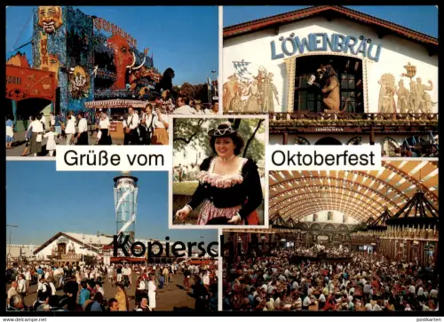 POSTKARTE GRÜSSE VOM OKTOBERFEST MÜNCHEN MONSTERSCHLUCHT Geisterbahn Affe Gorilla Munich Löwenbräu hounted house cpa AK