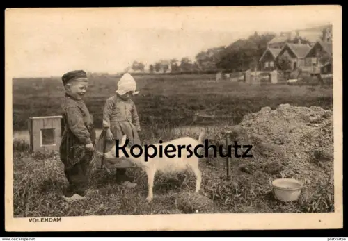 ALTE POSTKARTE VOLENDAM ZIEGE MIT KINDERN GEIT Edam-Volendam Mädchen & Junge chèvre Goat enfant children postcard