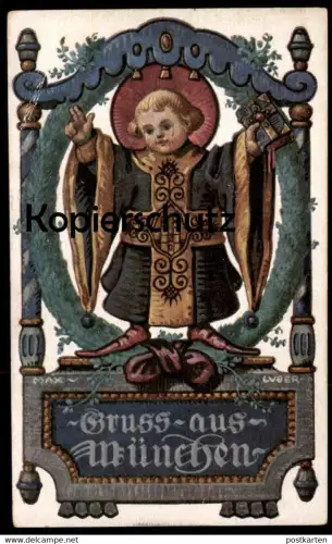 ALTE POSTKARTE GRUSS AUS MÜNCHEN KÜNSTLERKARTE MAX LUBER MÜNCHNER KINDL BIBEL Ottmar Zieher Nr. 26 AK postcard cpa
