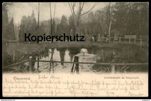 ALTE POSTKARTE OSNABRÜCK GOLDFISCHTEICH IM BÜRGERPARK 1903 Uniform Polizist Familie uniforme Ansichtskarte cpa postcard