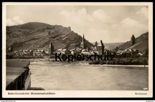 ALTE POSTKARTE BACHARACH KÖLN-DÜSSELDORFER RHEINDAMPFSCHIFFAHRT STEMPEL AN BORD DES DAMPFERS KAISERIN FRIEDRICH KD AK