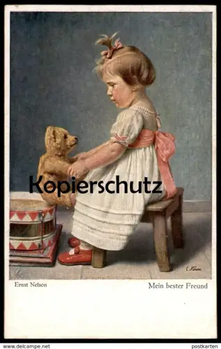 ALTE POSTKARTE MEIN BESTER FREUND SIGN. ERNST NELSON Teddy Bär Trommel child enfant bear ours oso nounours drum tambour
