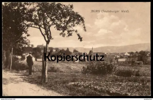 ALTE POSTKARTE IBURG TEUTOBURGER WALD PANORAMA MANN MIT STOCK & HUT SPAZIERGÄNGER hat bowler Bad Ansichtskarte postcard