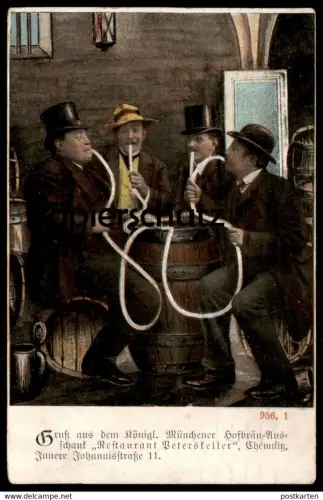 ALTE POSTKARTE CHEMNITZ PETERSKELLER KÖNIGLICH MÜNCHENER HOFBRÄU Humor Humour Bier Beer Bière Bierkrug Stein hat Hut cpa