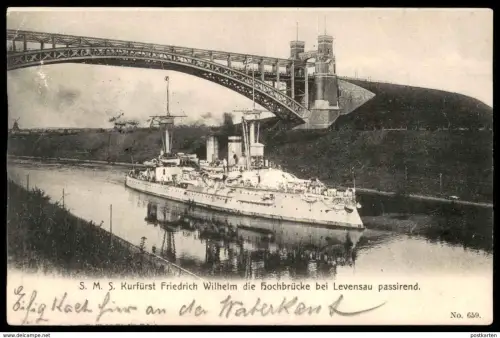 ALTE POSTKARTE LEVENSAU NEUWITTENBEK KIEL S.M.S. FRIEDRICH WILHELM HOCHBRÜCKE Dampfer Schiff steamship steamer vapeur AK