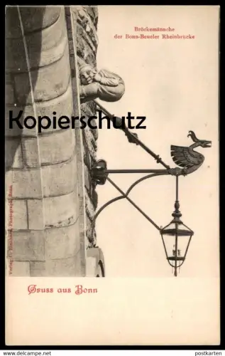 ALTE POSTKARTE GRUSS AUS BONN BRÖCKEMÄNNCHE DER BONN BEUELER RHEINBRÜCKE BRÜCKENMÄNNCHEN Hintern butt Lampion AK cpa